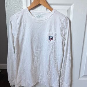 Vineyard Vines Classic White Long Sleeve Tee with Patriotic Dog
